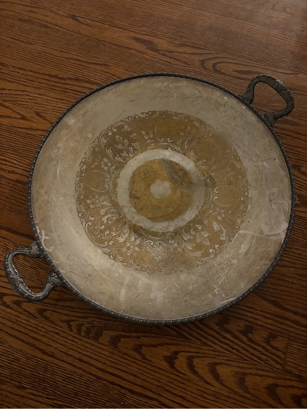 Ornate Decorative Serving Tray with Handles - Gold Accent